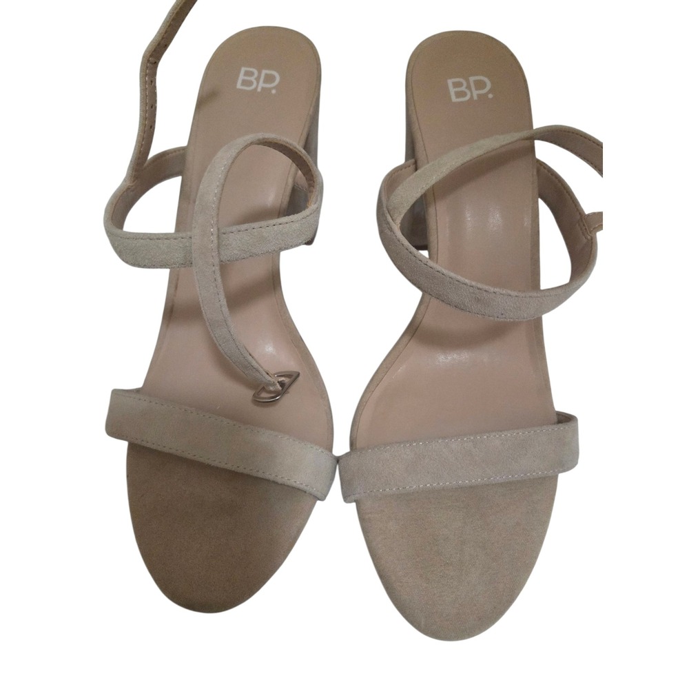 BP Womens Beige Suede Block‎ Heel Ankle Strap Sandals Size 8